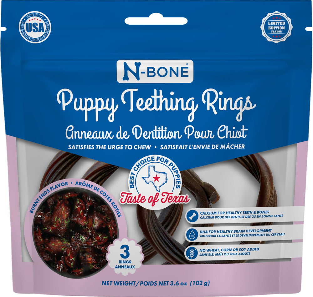 N-Bone anillos de dentición sabor Texas Burnt Ends, alivio suave para encías durante el juego