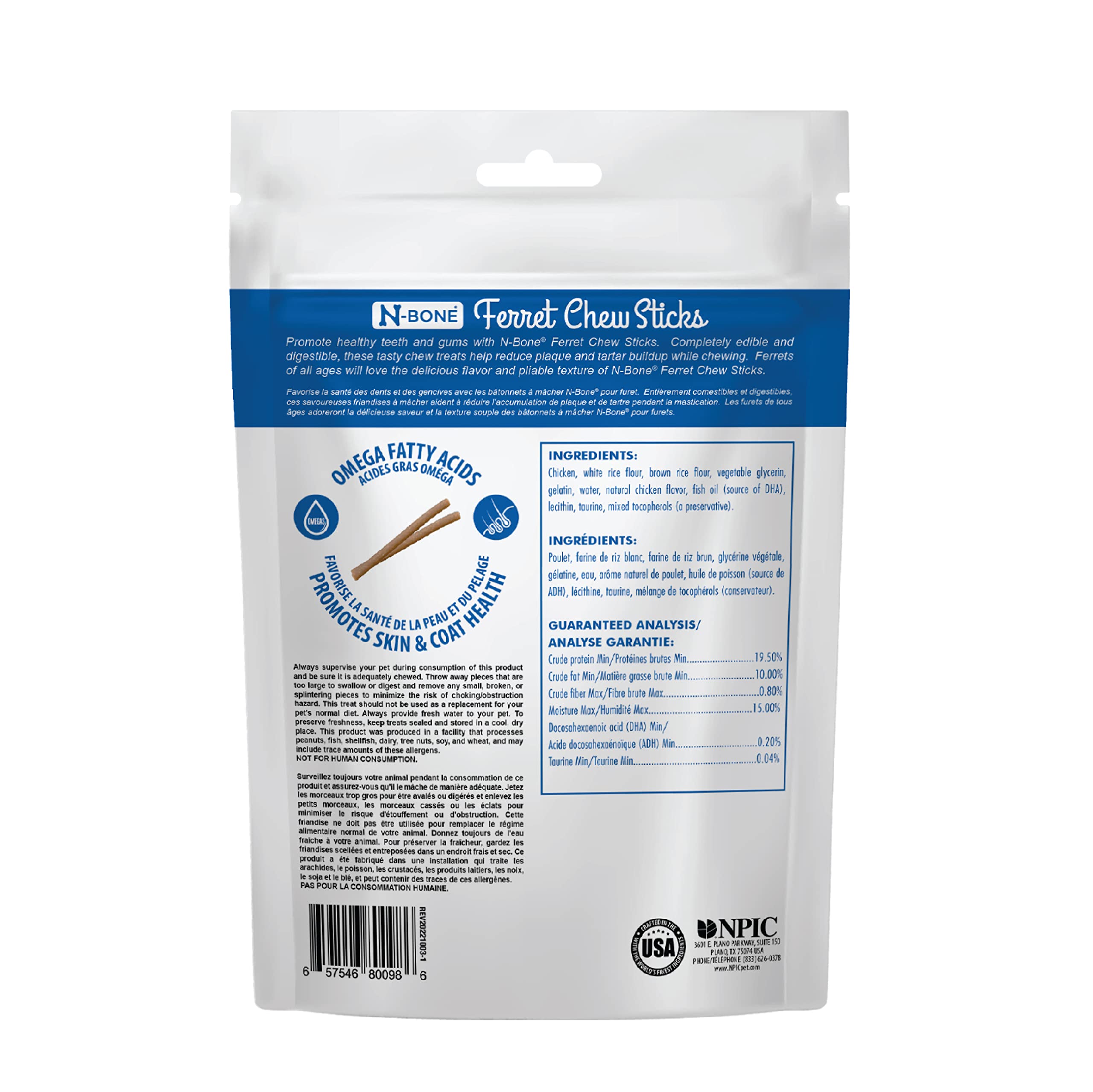 N-Bone Ferret Chew Sticks, textura flexible durante la masticación.