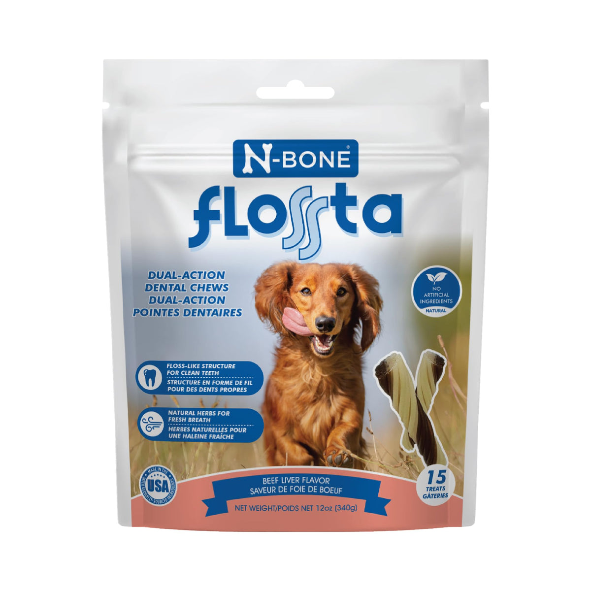N-Bone Flossta Paquete 12 onzas para cuidado dental diario de perros.