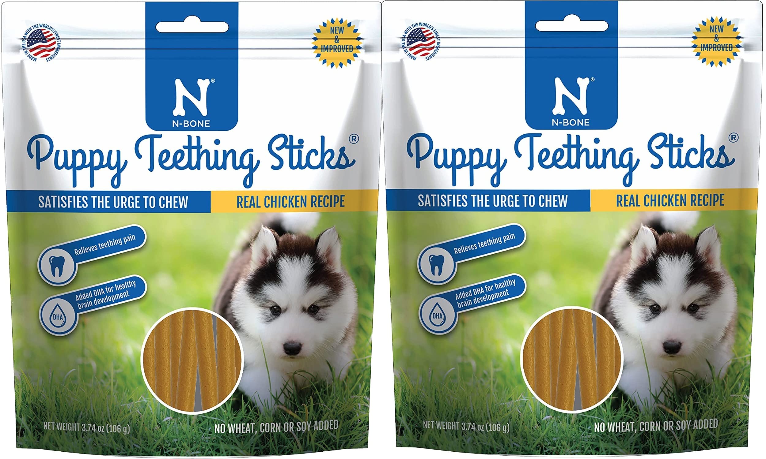 N-Bone golosinas para dentición de cachorros, textura flexible para dientes en desarrollo.