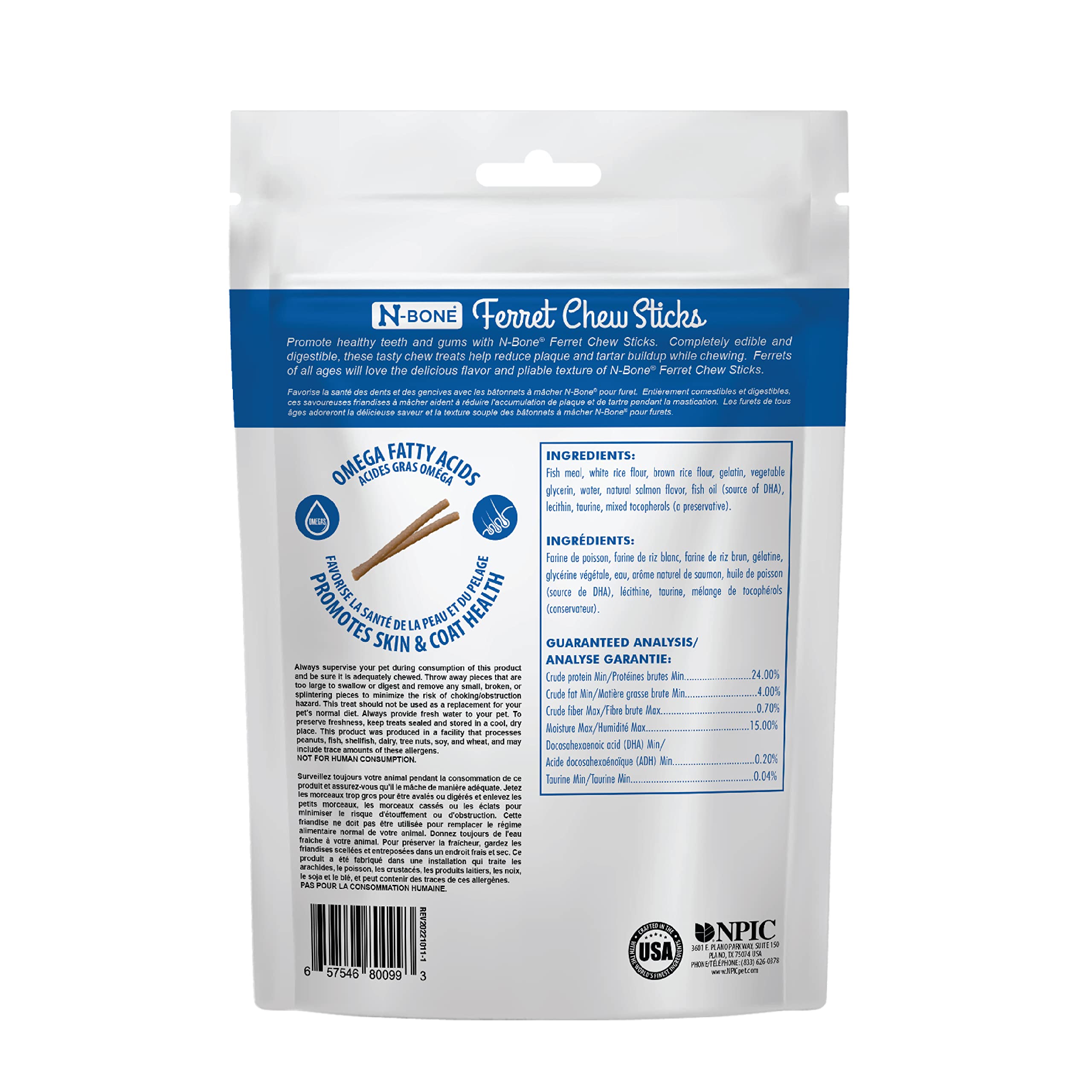 N-Bone palitos masticables para hurones, textura blanda mientras se mastican.