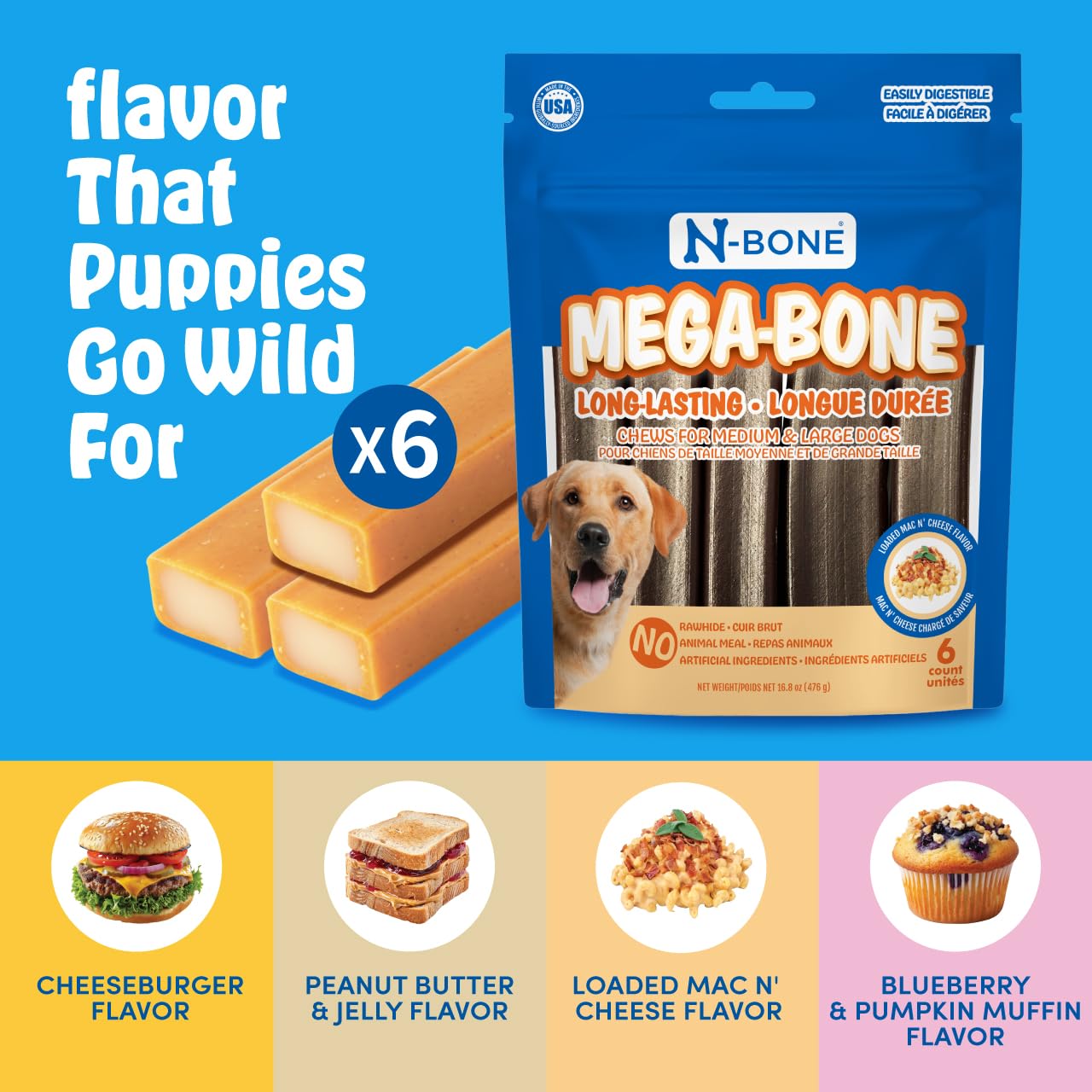 N-Bone Mega-Bone sin cuero crudo para perros sensibles