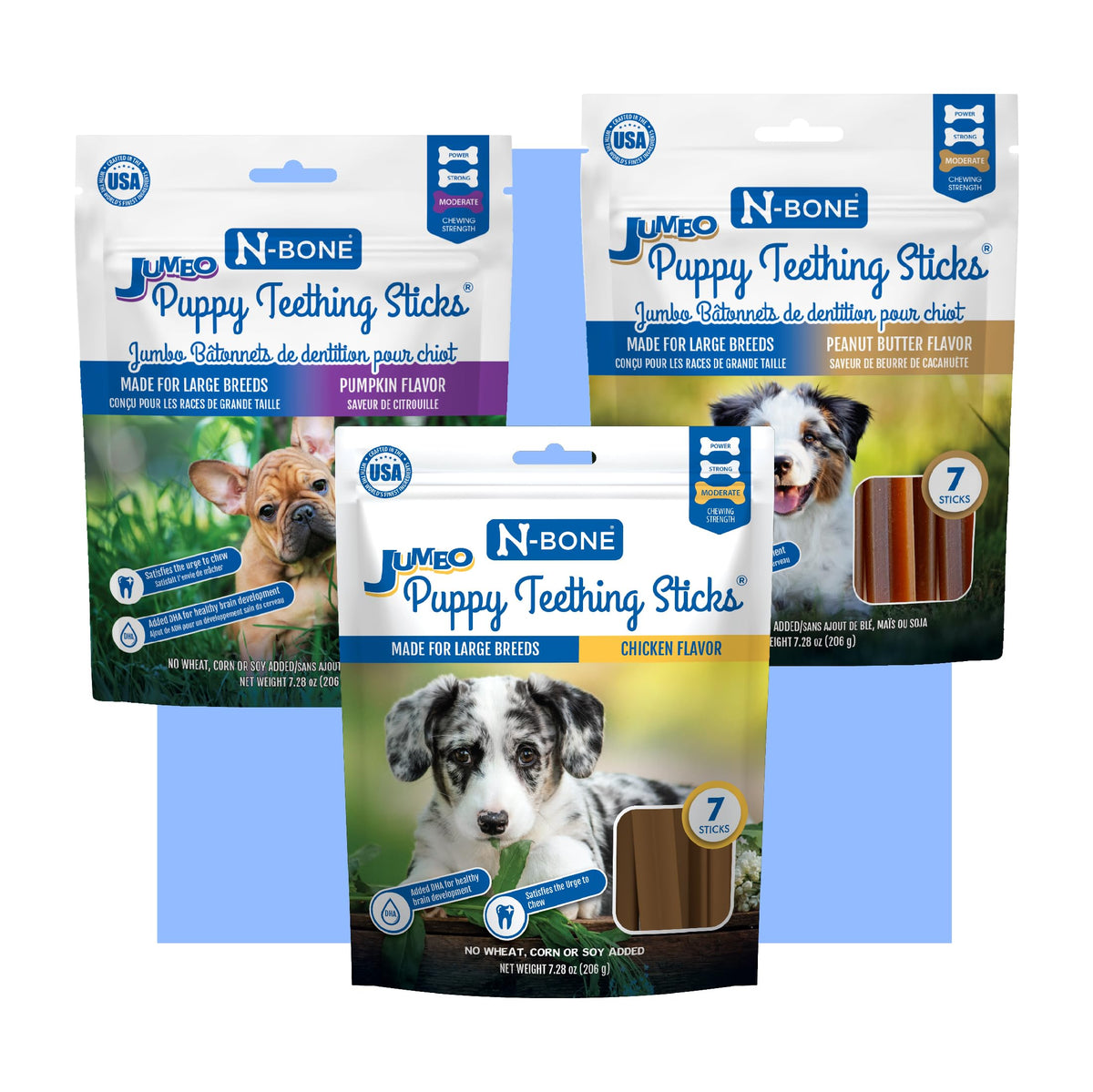 N-Bone Puppy Teething Sticks: paquete de 7 palitos para cachorros grandes, variedad