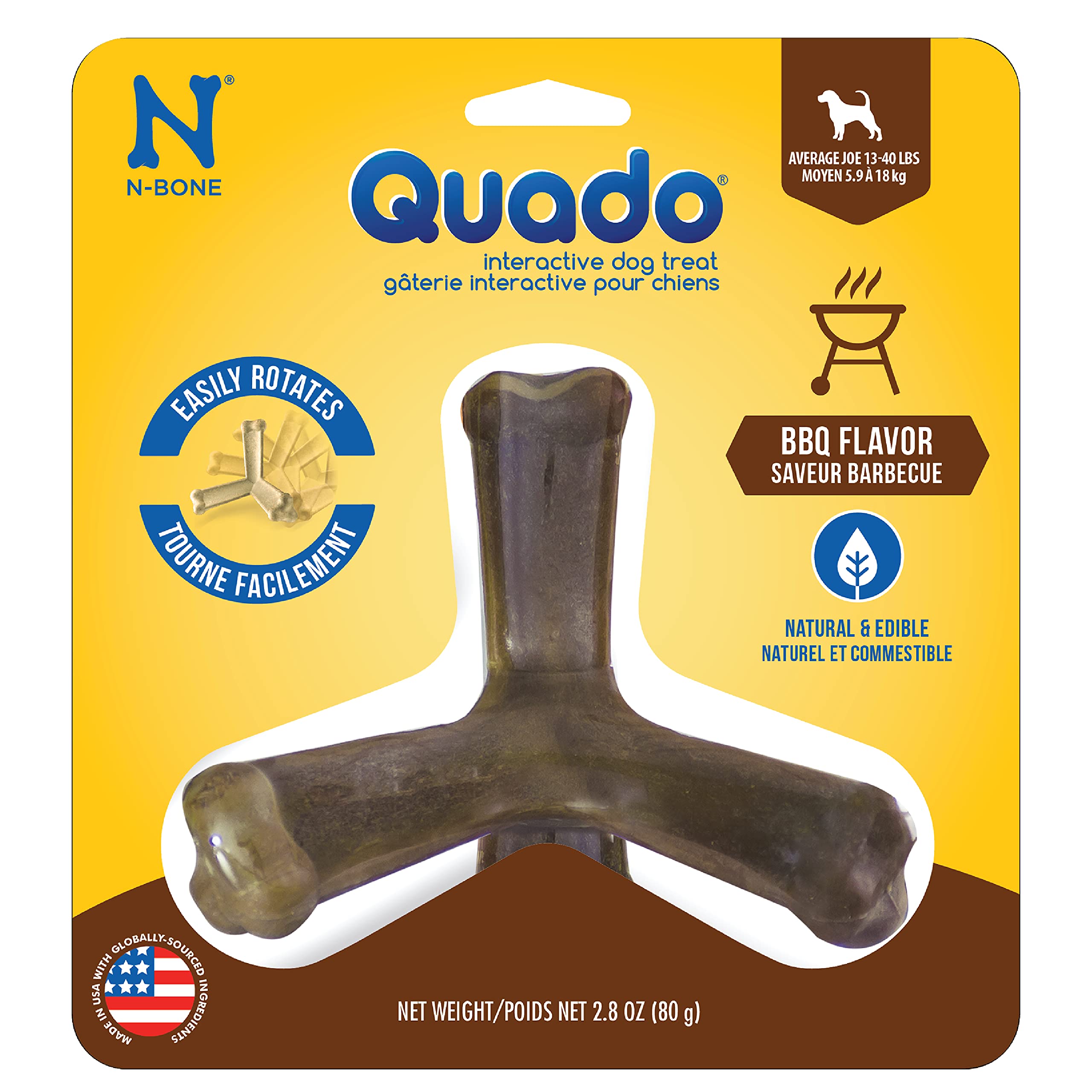 N-Bone Quado interactivo barbacoa: entretenimiento y premio comestible para perros.