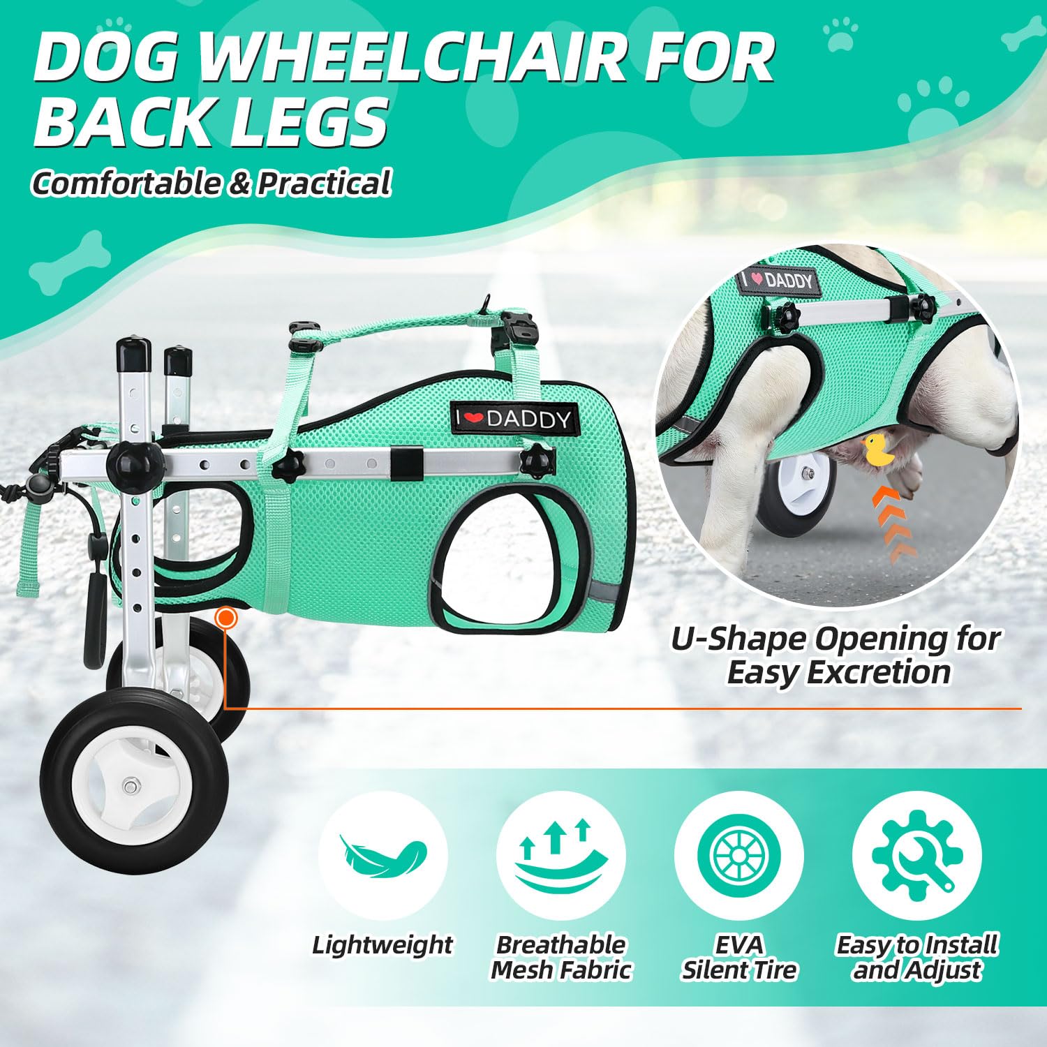 Nasjac silla-ruedas-perro-tamano-ajuste ajustable para perros pequeños a medianos.