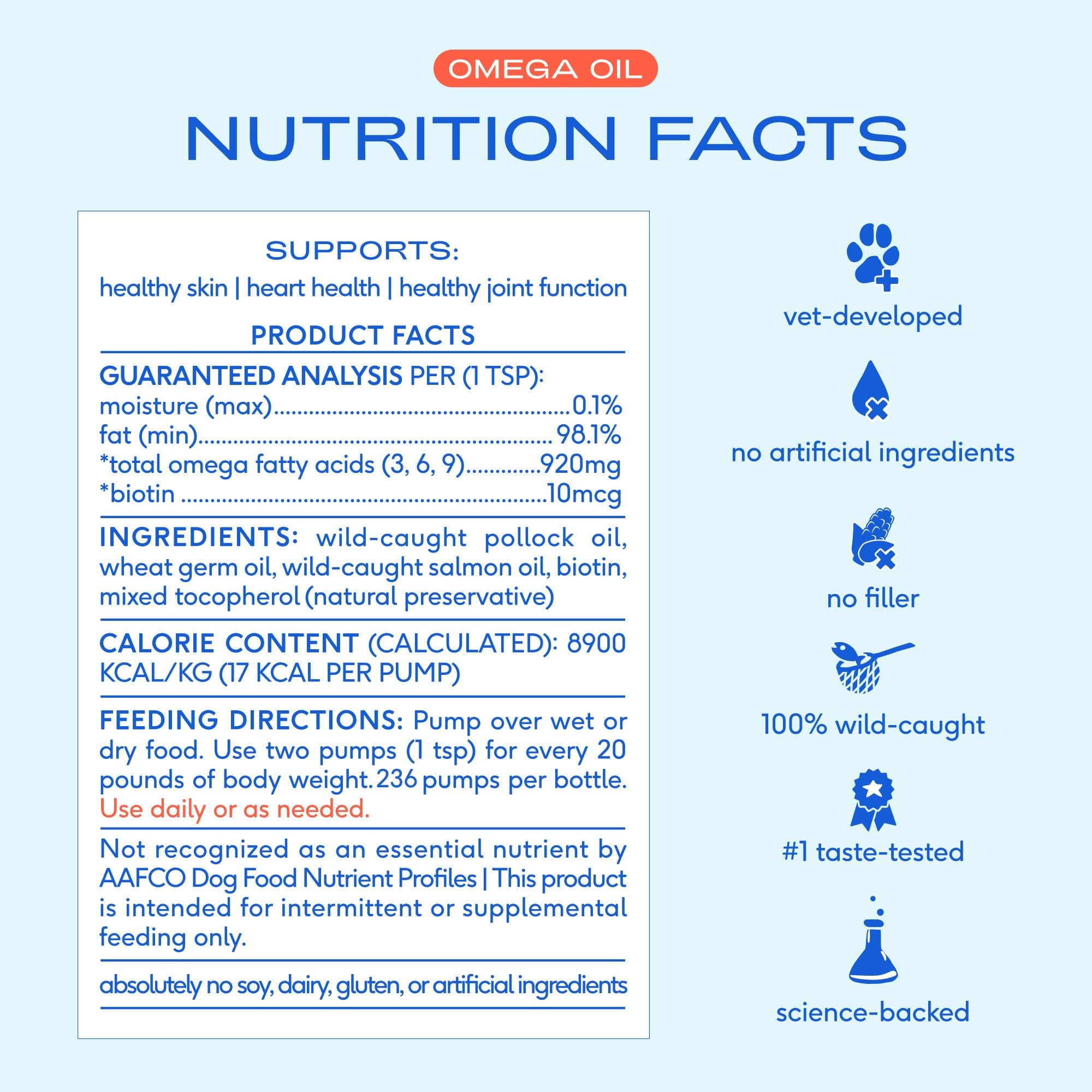 Native Pet aceite Alaska mezclado en comida, sabor suave para perros y gatos.