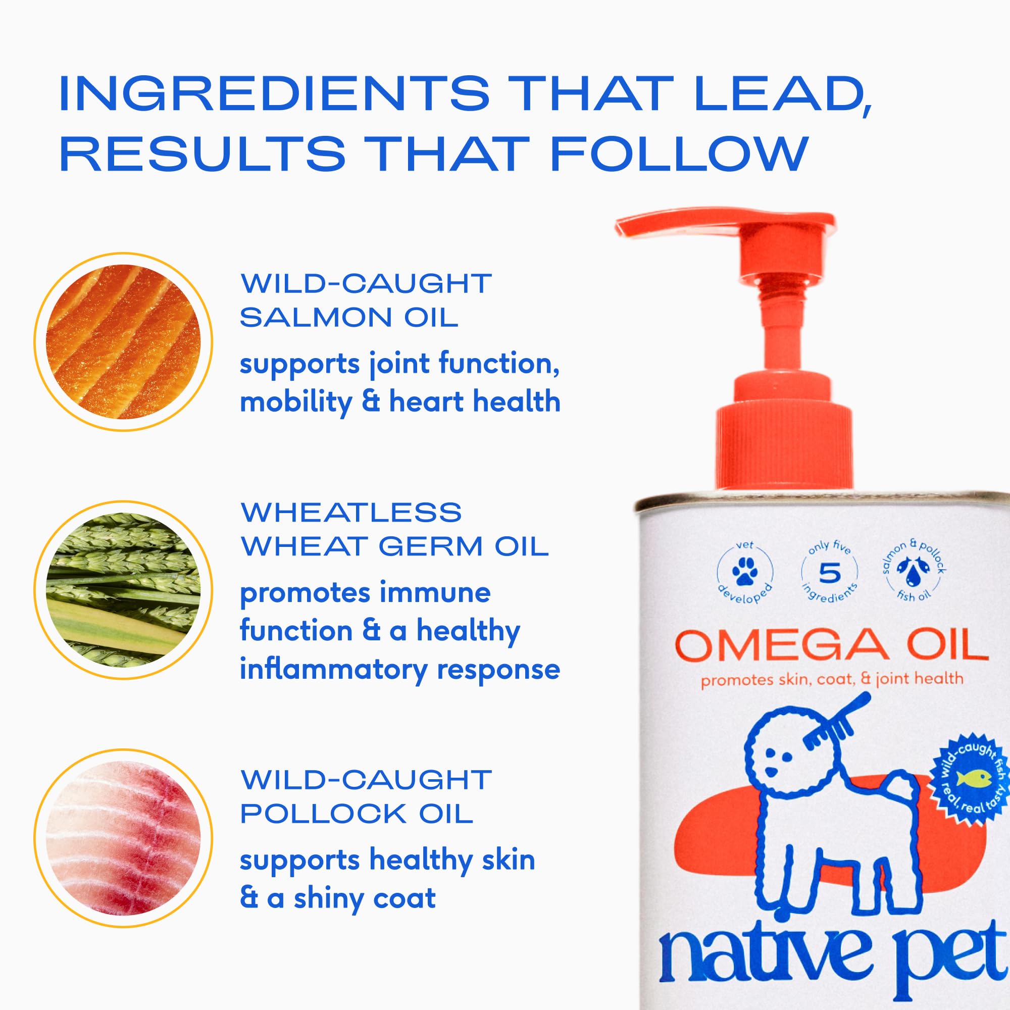 Native Pet Omega-3 salmón Alaska, dosificador fácil para incluir en cada comida.