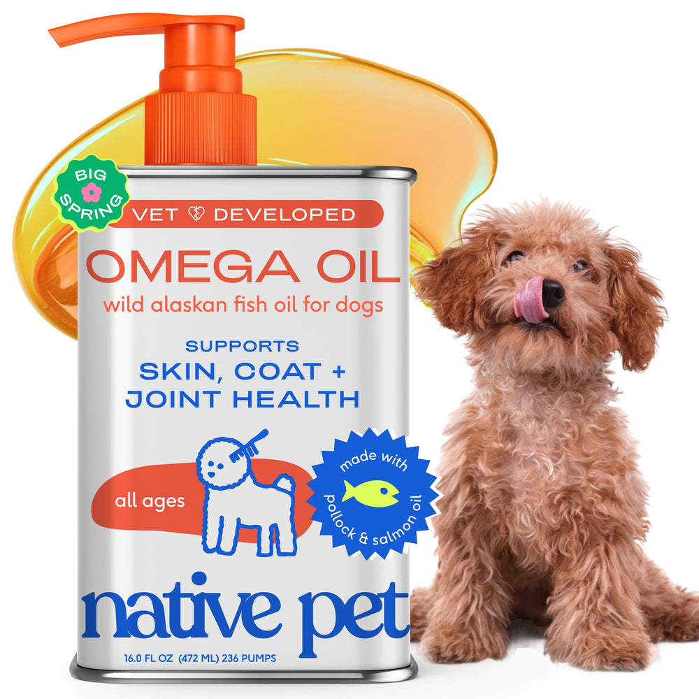 Native Pet aceite de salmón Alaska en botella para pelaje saludable.