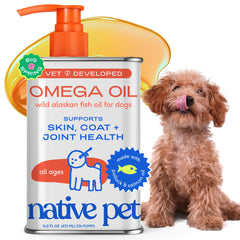 Native Pet aceite de salmón Alaska en botella para pelaje saludable.