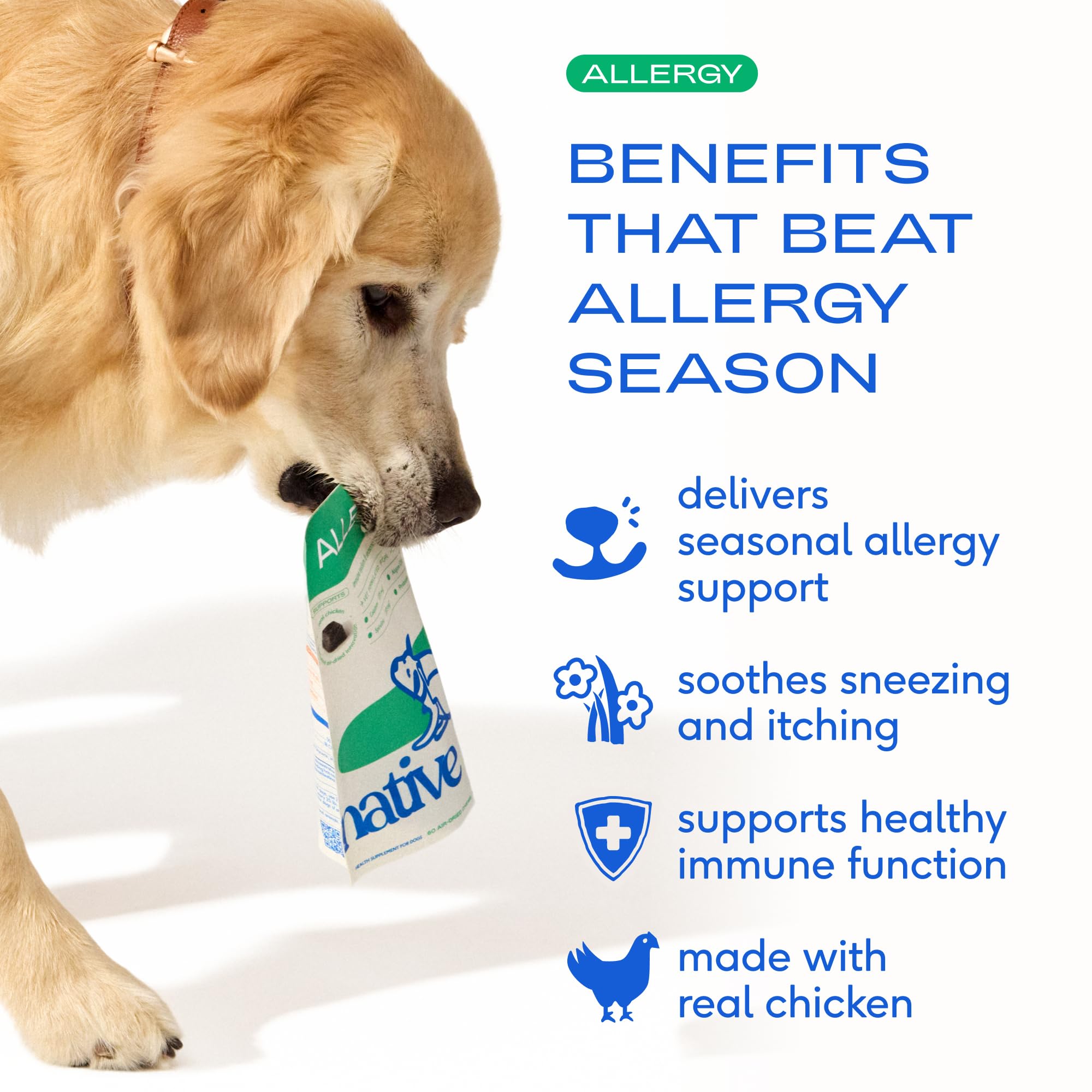 Native Pet Alergia para perros grandes: gomitas sabrosas fáciles de administrar