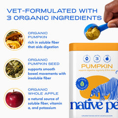 Native Pet calabaza para perros, listo para usar sin refrigeración, conveniencia diaria.