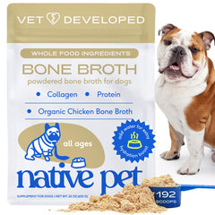 Native Pet Caldo de Hueso Pollo volcado: mejora la hidratación y sabor.