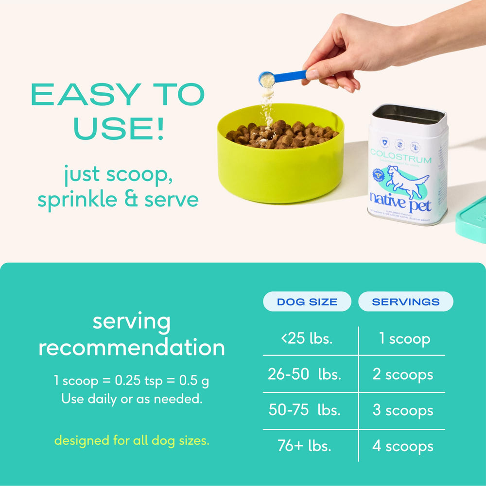 Native Pet Colostrum para piel y pelaje sanos, opción natural.