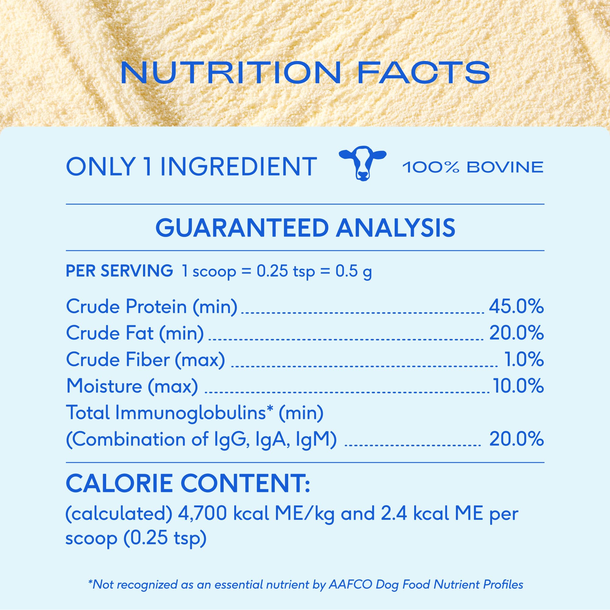 Native Pet Colostrum, suplemento de un ingrediente para bienestar diario.