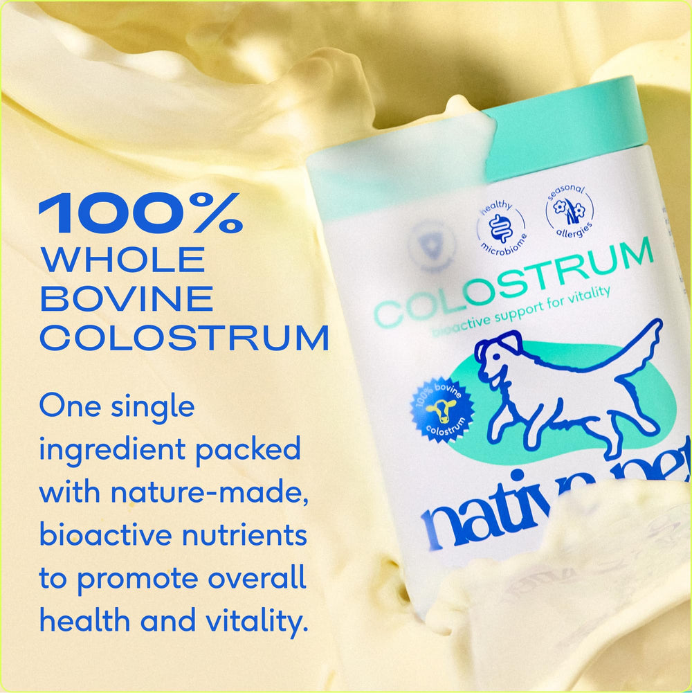 Native Pet Colostrum, espolvoreado sobre alimento húmedo o seco.