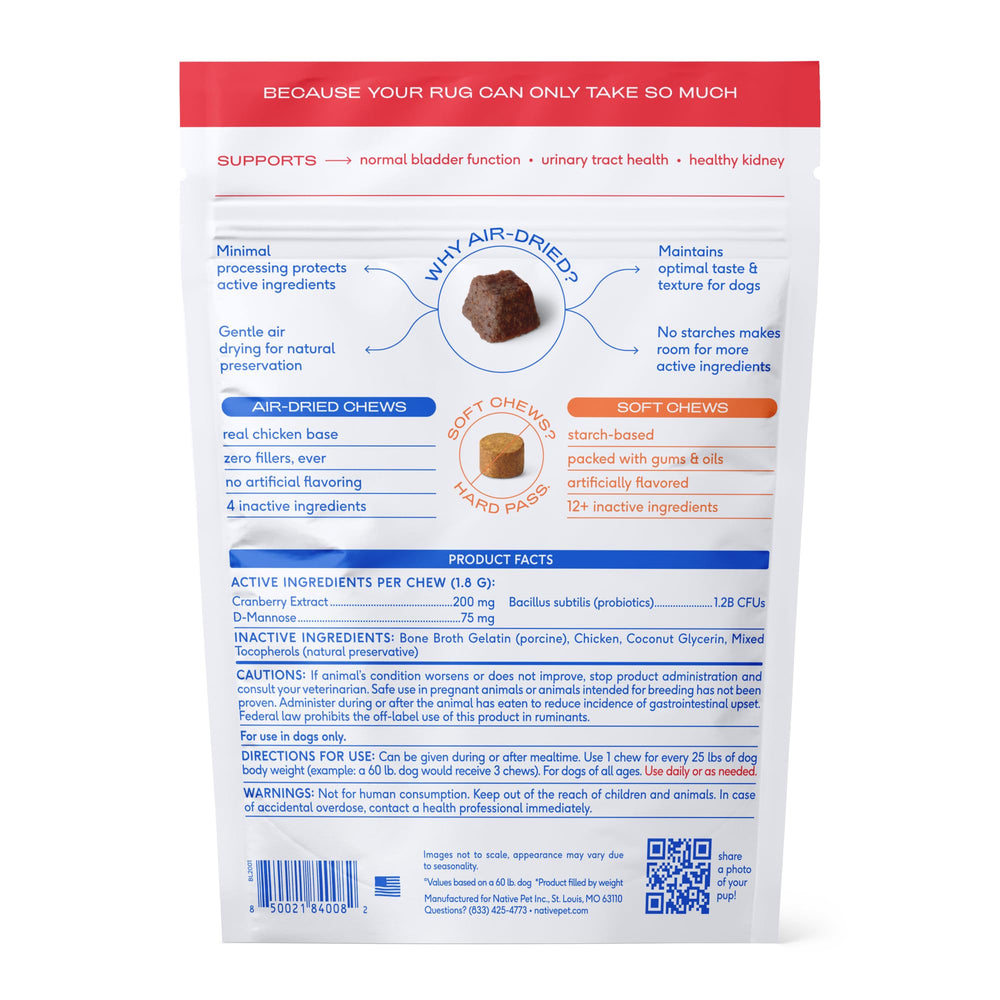 Native Pet Dog UTI Chews at mealtime, easy daily administration.