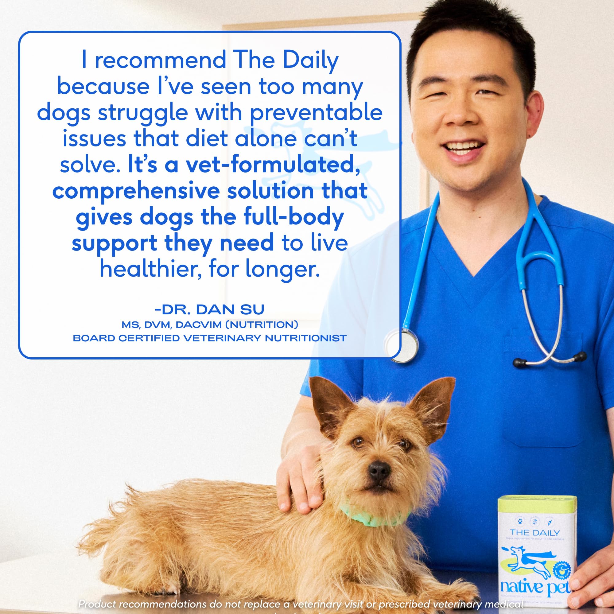 Native Pet The Daily Dog Vitamins 11-en-1 aporta energia y salud cardiaca para perros.