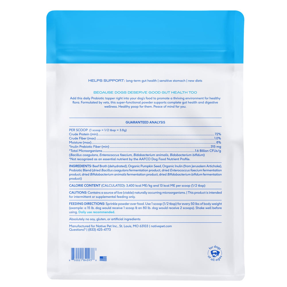Native Pet probióticos para perros: apoyo para piel saludable por eje intestino-piel