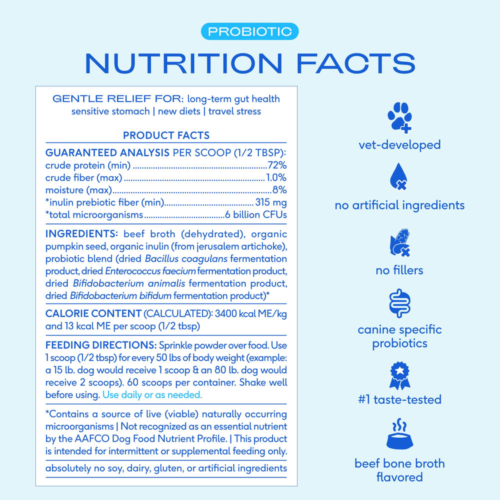 Native Pet Probiotics con polvo de calabaza para fibra y salud intestinal.