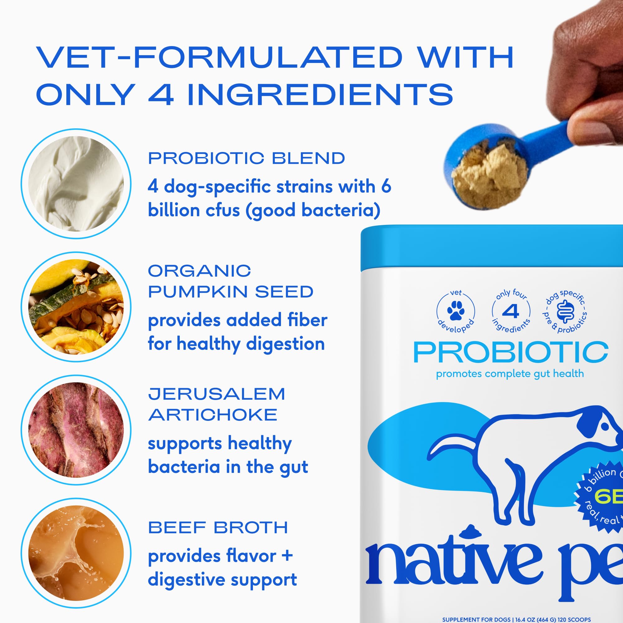 Native Pet Probiotics: prebióticos y fibra con calabaza orgánica para equilibrio intestinal