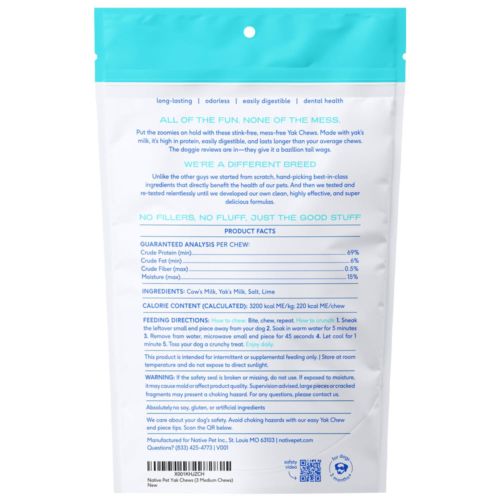 Native Pet Yak Queso Himalayo para perros medianos, masticación segura y satisfactoria.