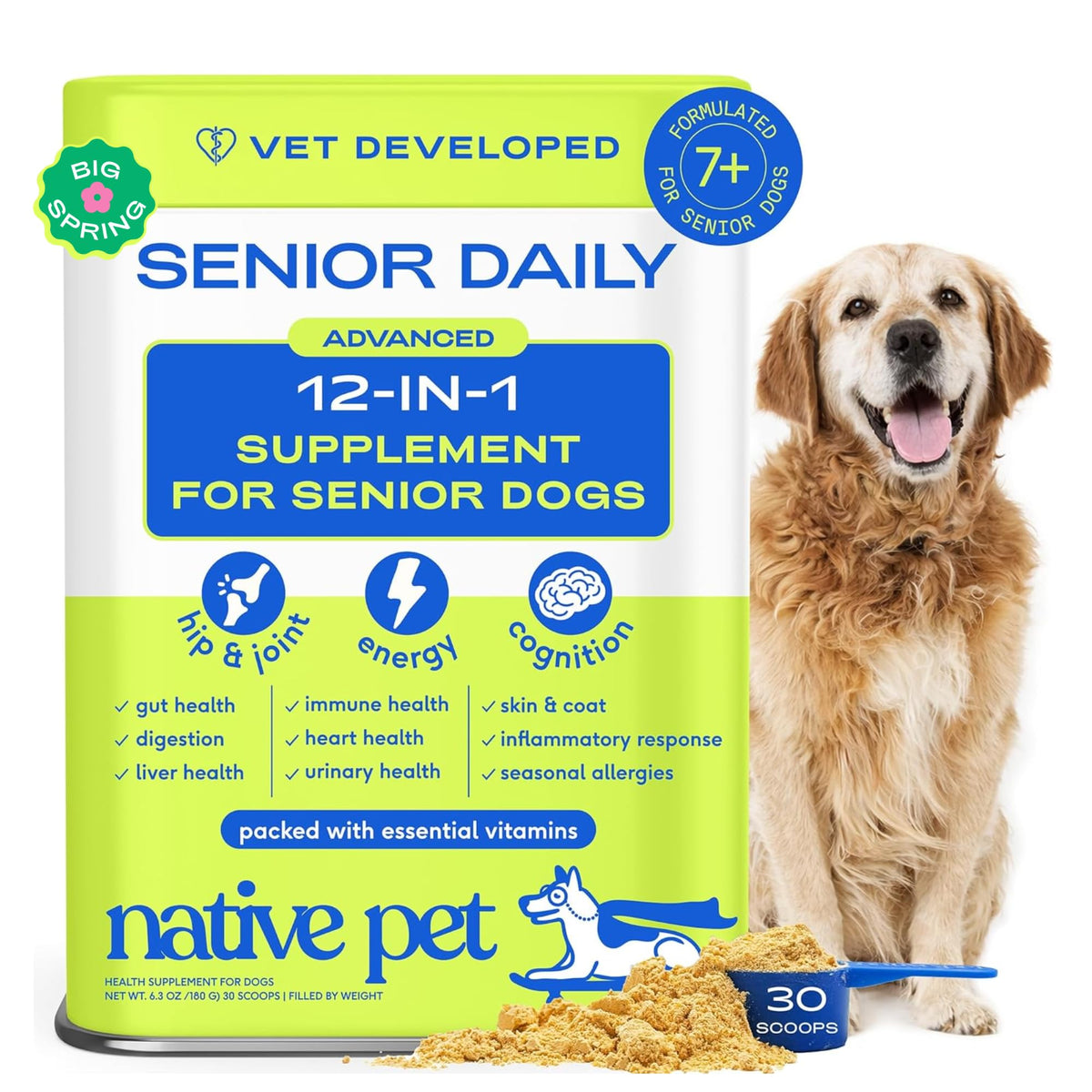 Native Pet Senior Dog Vitamins: botella para movilidad diaria.