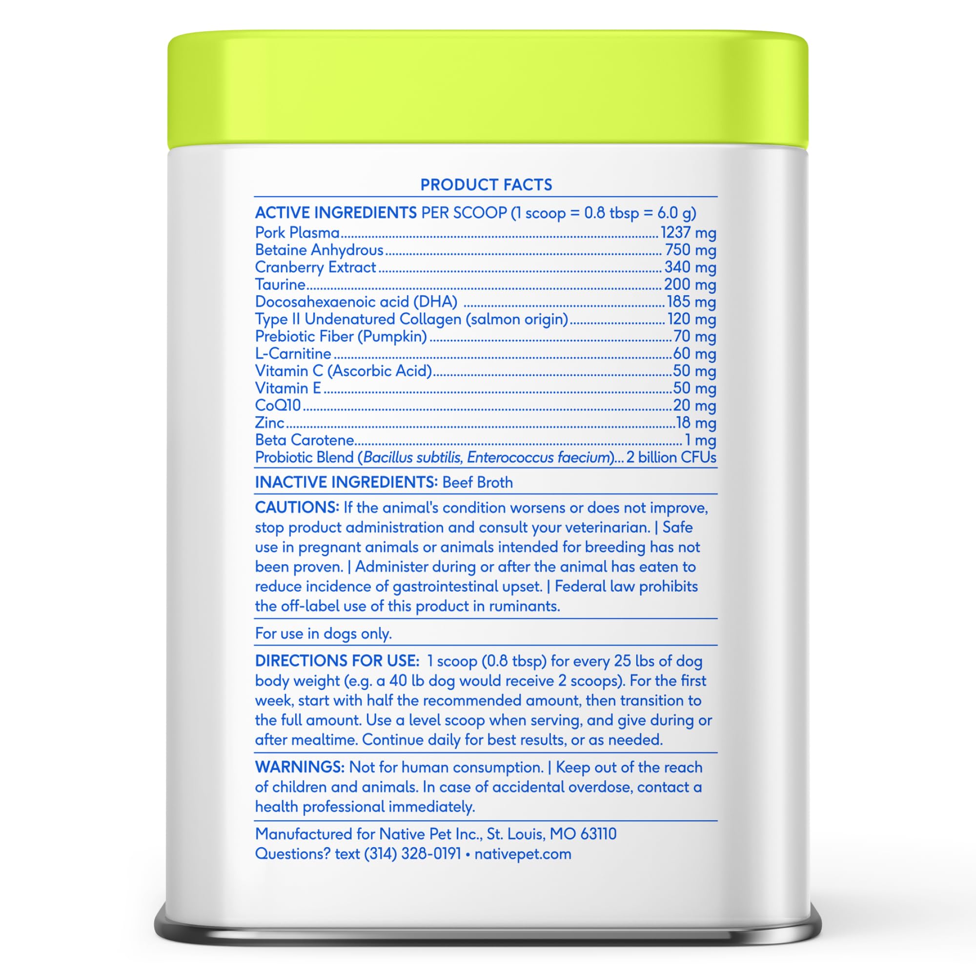 Native Pet Senior Dog Vitamins envase de 30 porciones.