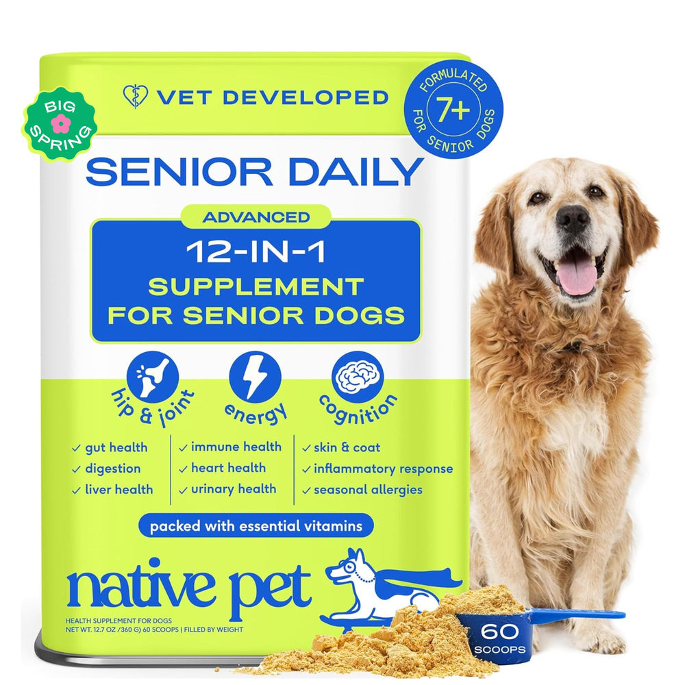 Native Pet Senior vitaminas para perros: frasco para movilidad y vitalidad.