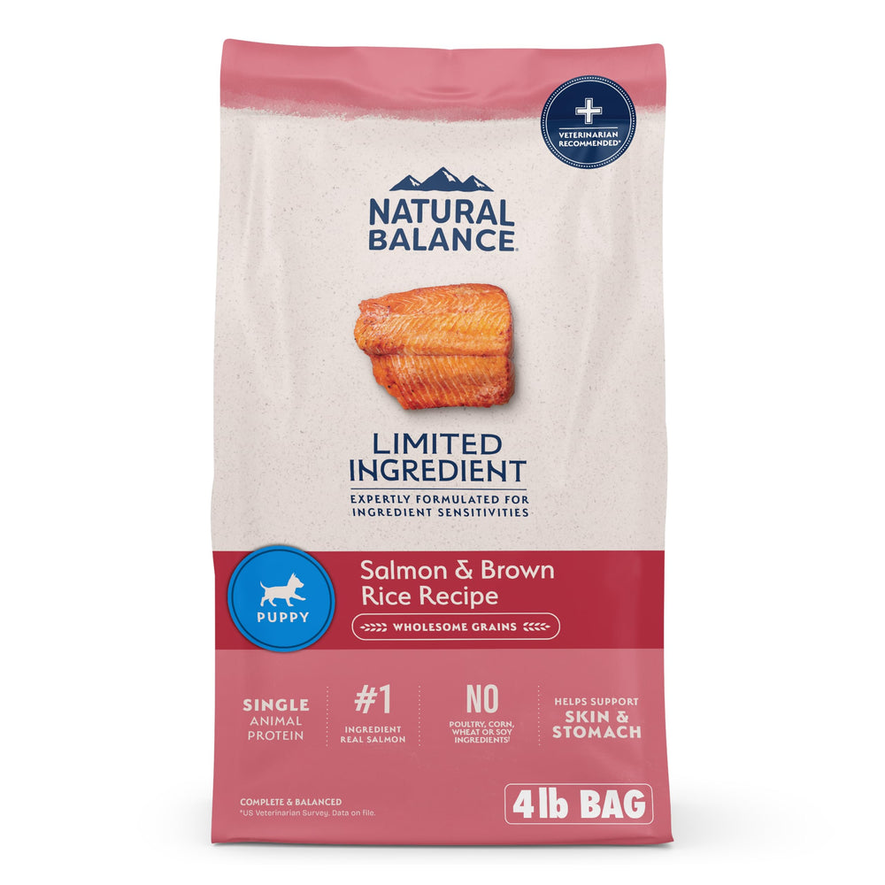 Natural Balance cachorro salmón y arroz, bolsa de 4 libras, apoyo digestivo suave