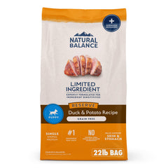 Natural Balance cachorros, empaque pato-papa, 22 lb para alimentación sostenida.