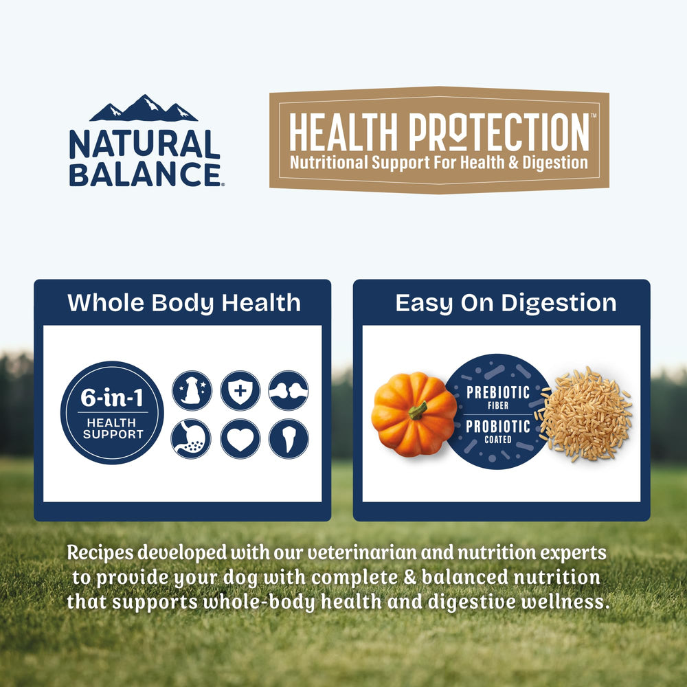 Natural Balance digestión-arroz-integral-calabaza: fibra suave para digestión tranquila.