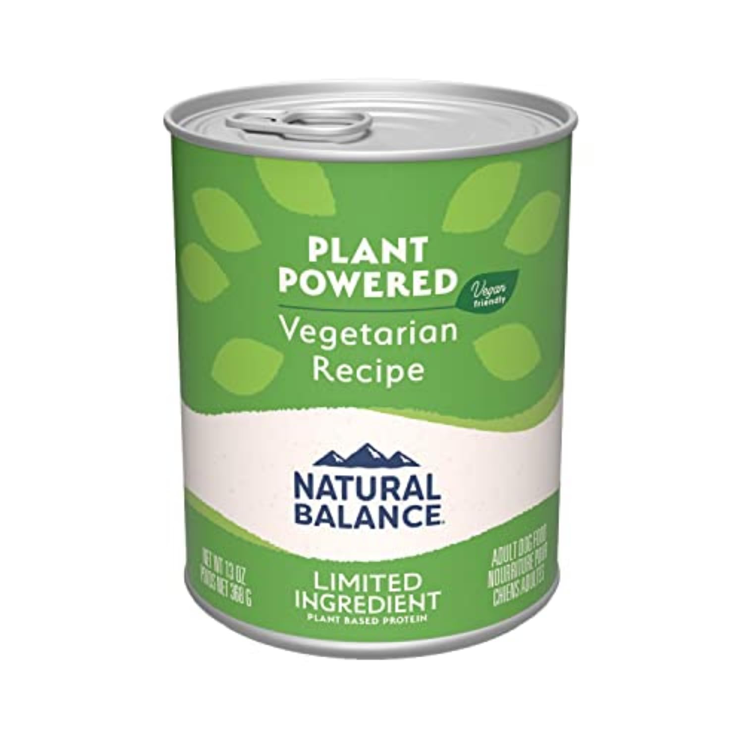 Natural Balance: lata vegetariana basada en plantas para perros, nutrición completa.