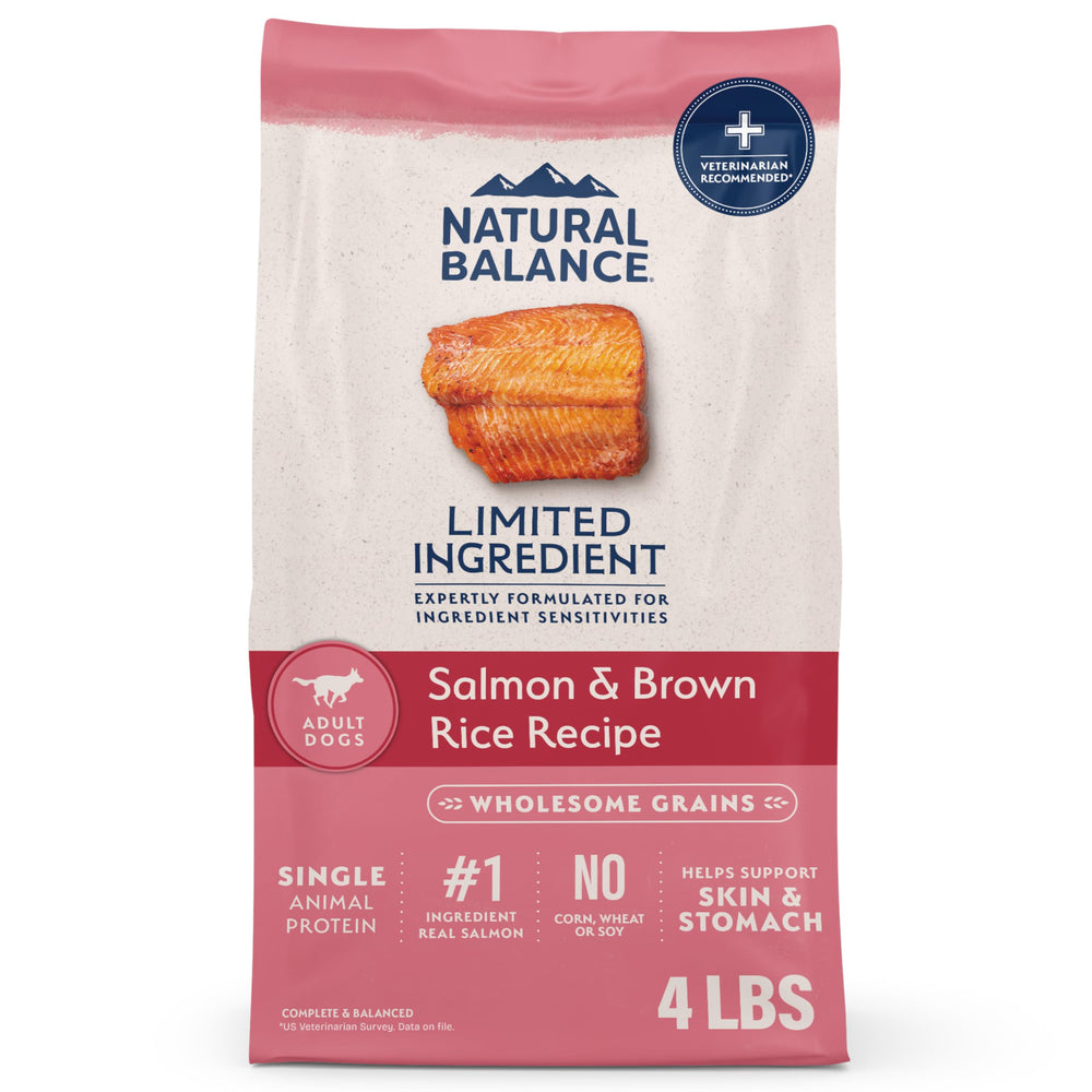 Natural Balance L.I.D. salmón y arroz integral, bolsa de 4 libras para perros adultos, apoya músculos y digestión