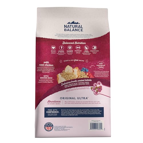 Natural Balance Original Ultra croquetas pollo, detalle de sabor y digestión suave.