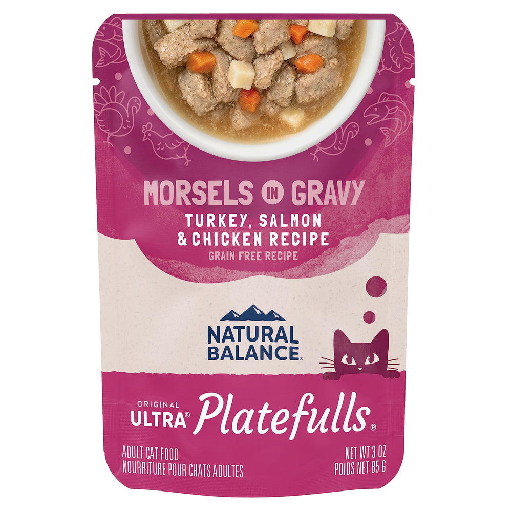 Natural Balance Platefulls interior con pavo-salmón-pollo en envase de 3 onzas para gatos