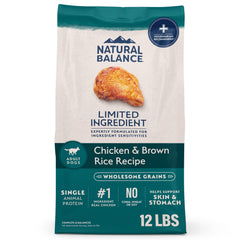 Natural Balance pollo-arroz-integral, bolsa de 12 libras, apoyo digestivo saludable para perros adultos