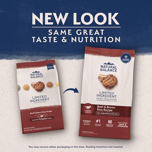 Natural Balance res y arroz integral para perros adultos, ingrediente único, digestión suave.