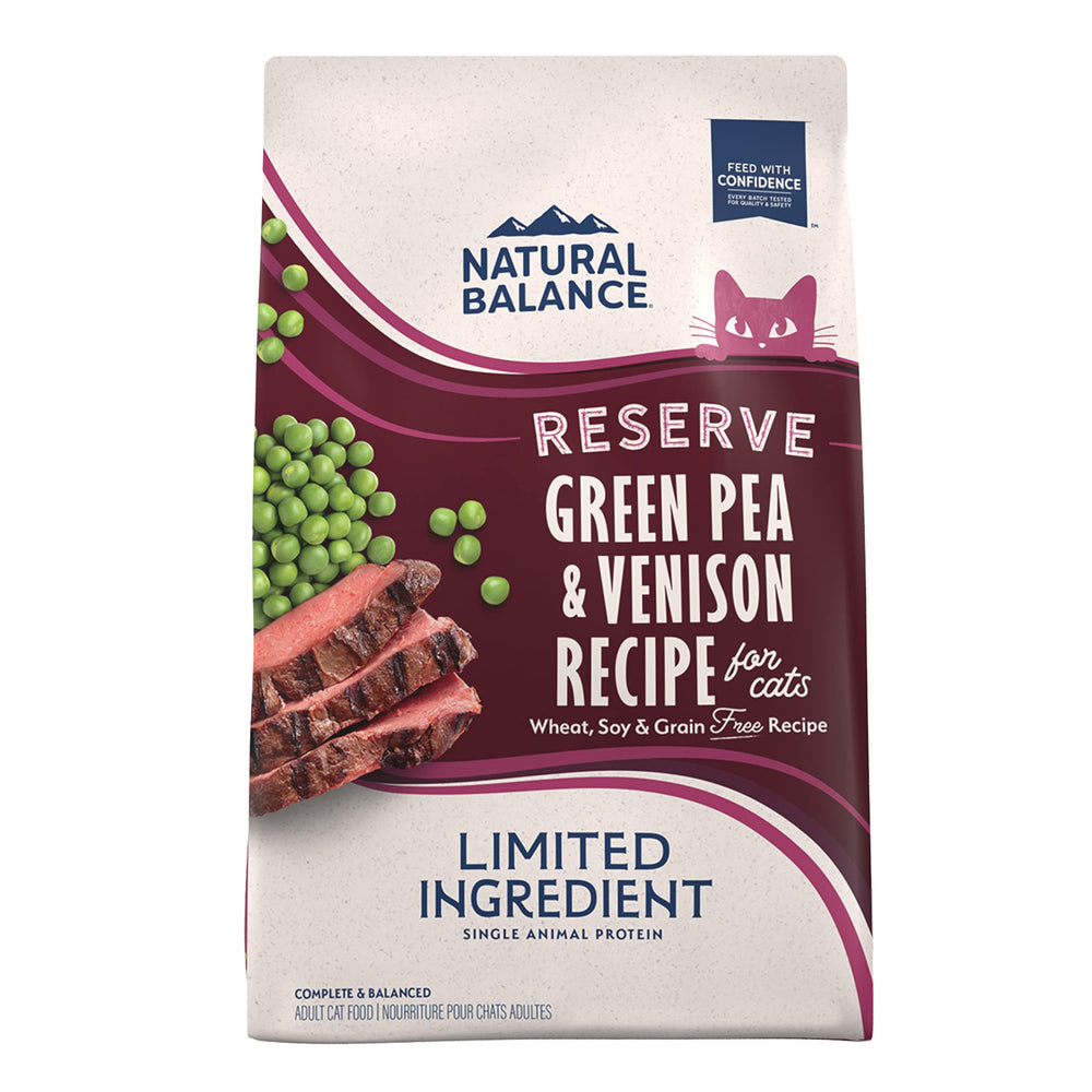 Natural Balance Reserva Venison y Guisantes, proteína única para gatos.