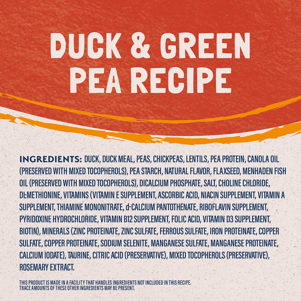 Natural Balance Reserve pato y guisante verde, ingredientes simples destacados