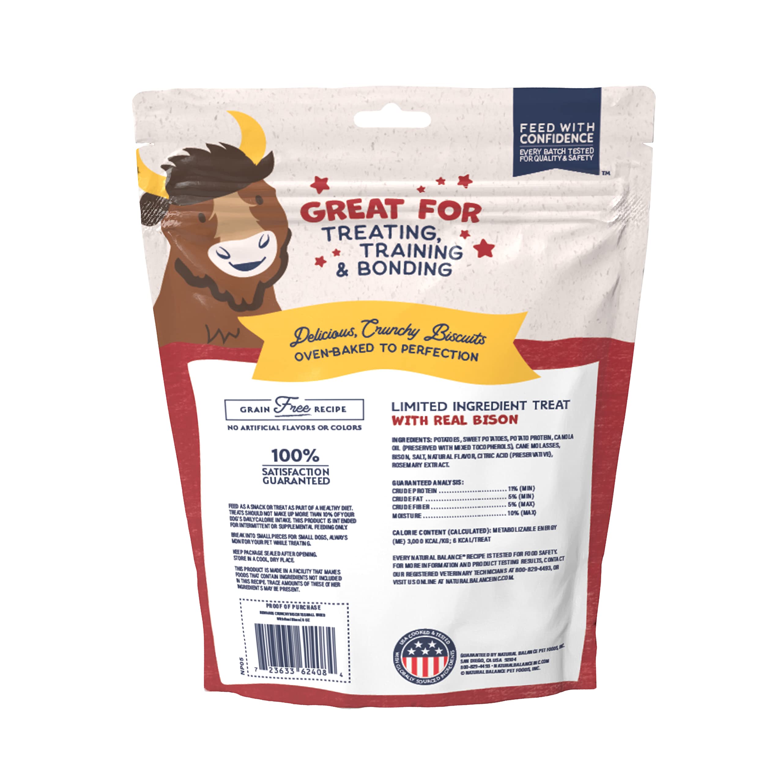 Natural Balance Rewards Crunchy Biscuits: foco en bison como proteína única, snack sabroso para perros pequeños.