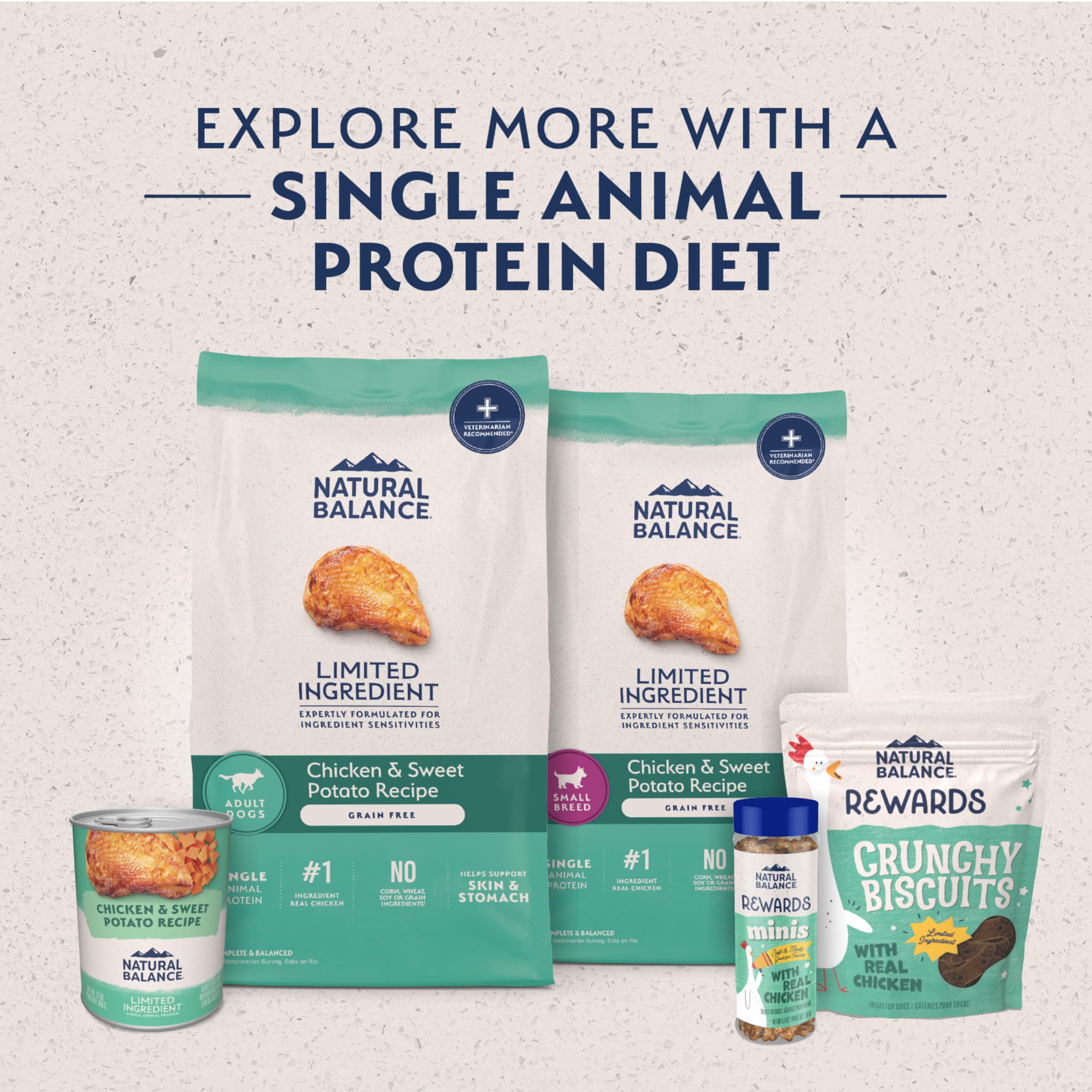 Natural Balance croquetas pequeñas para comer más fácil.