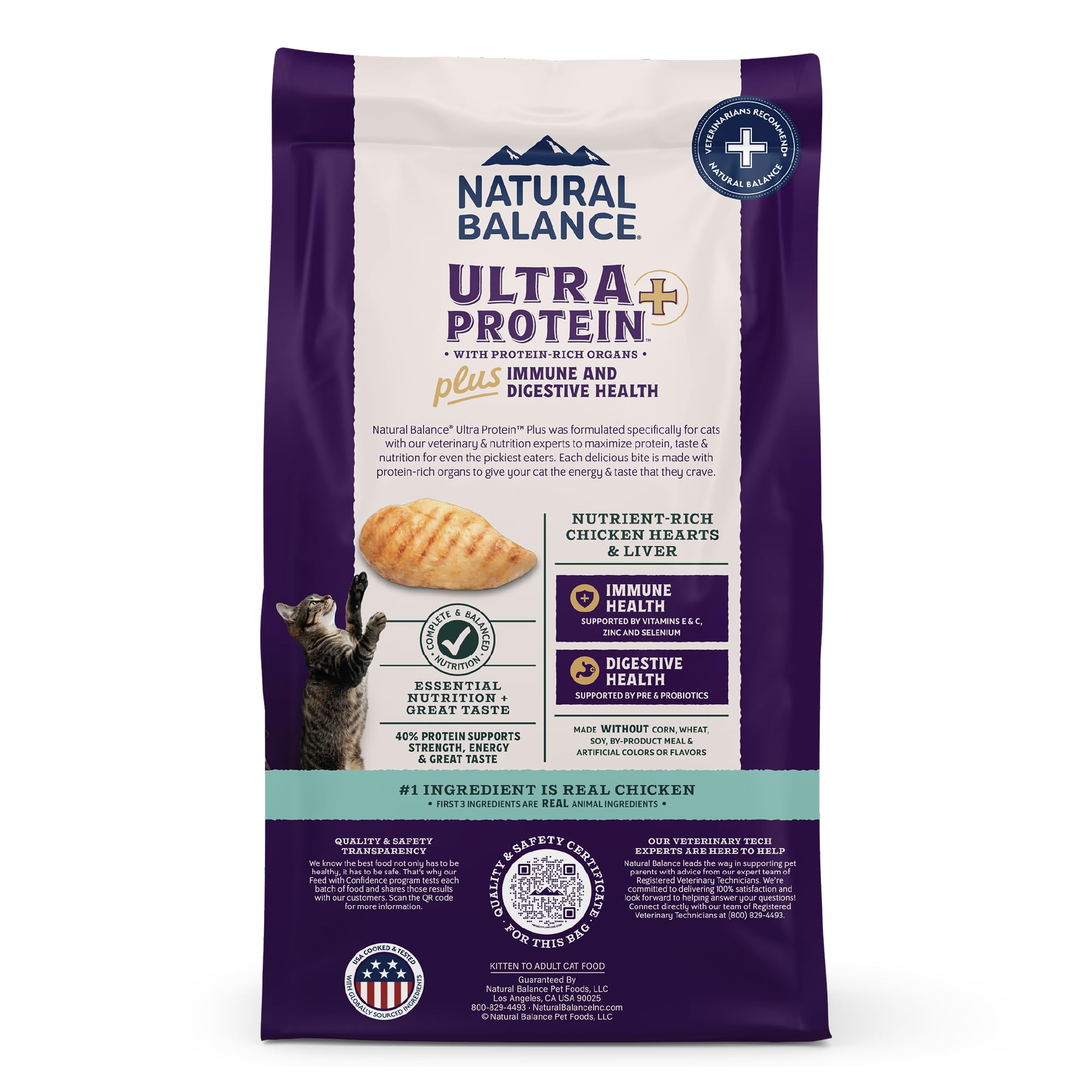 Natural Balance Ultra Protein Plus real pollo e ingredientes, proteína alta para gatos.