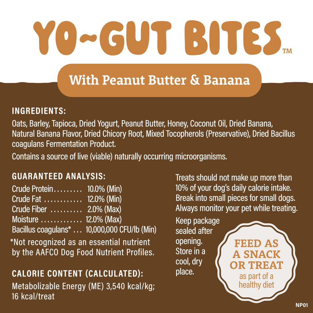 Natural Balance Yo-Gut Bites sin maíz, trigo ni soja, receta limpia.