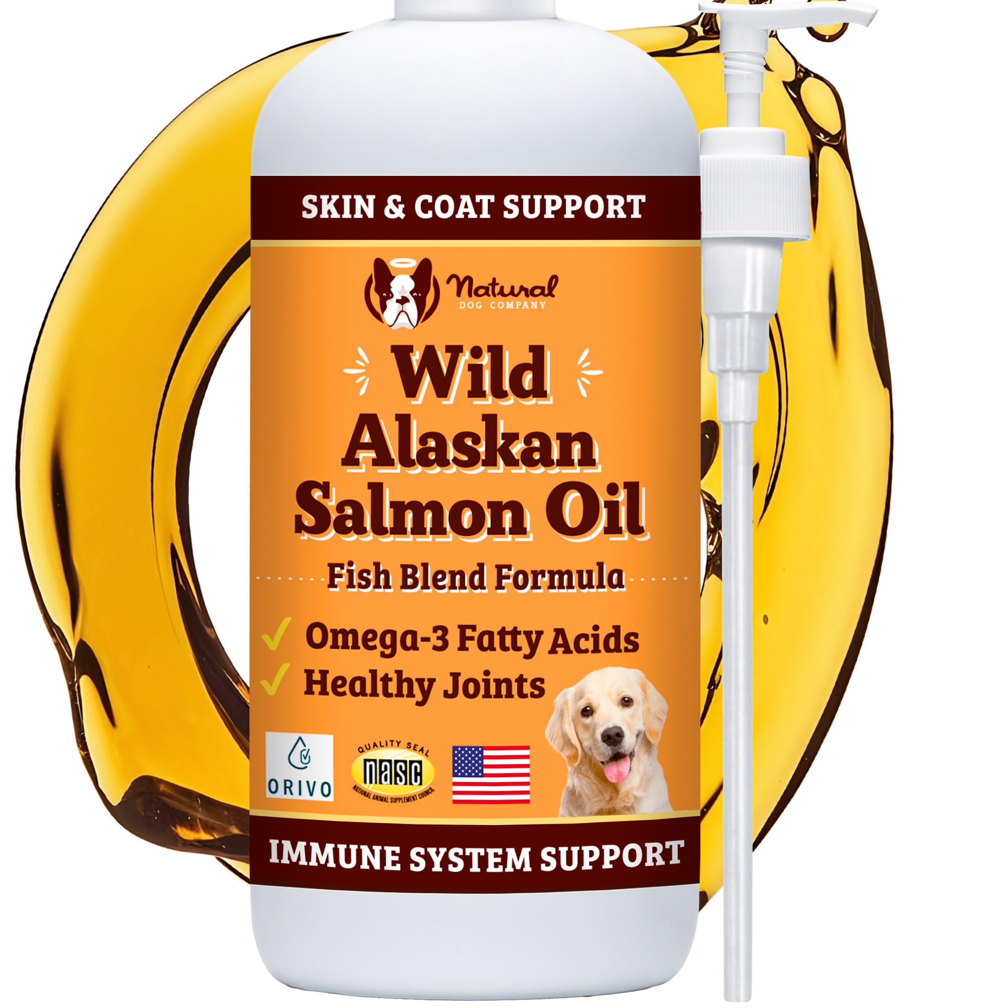 Natural Dog Company botella de aceite de salmón Alaska lista para verter y mezclar
