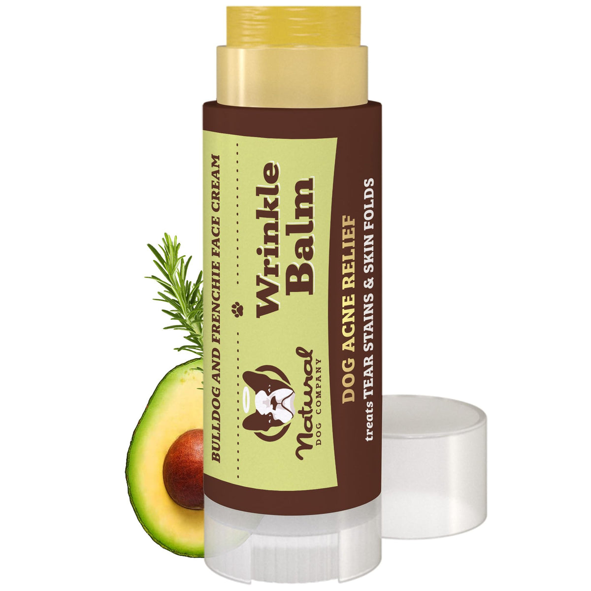 natural dog company presenta balsamo arrugas para perros en envase compacto para uso diario.