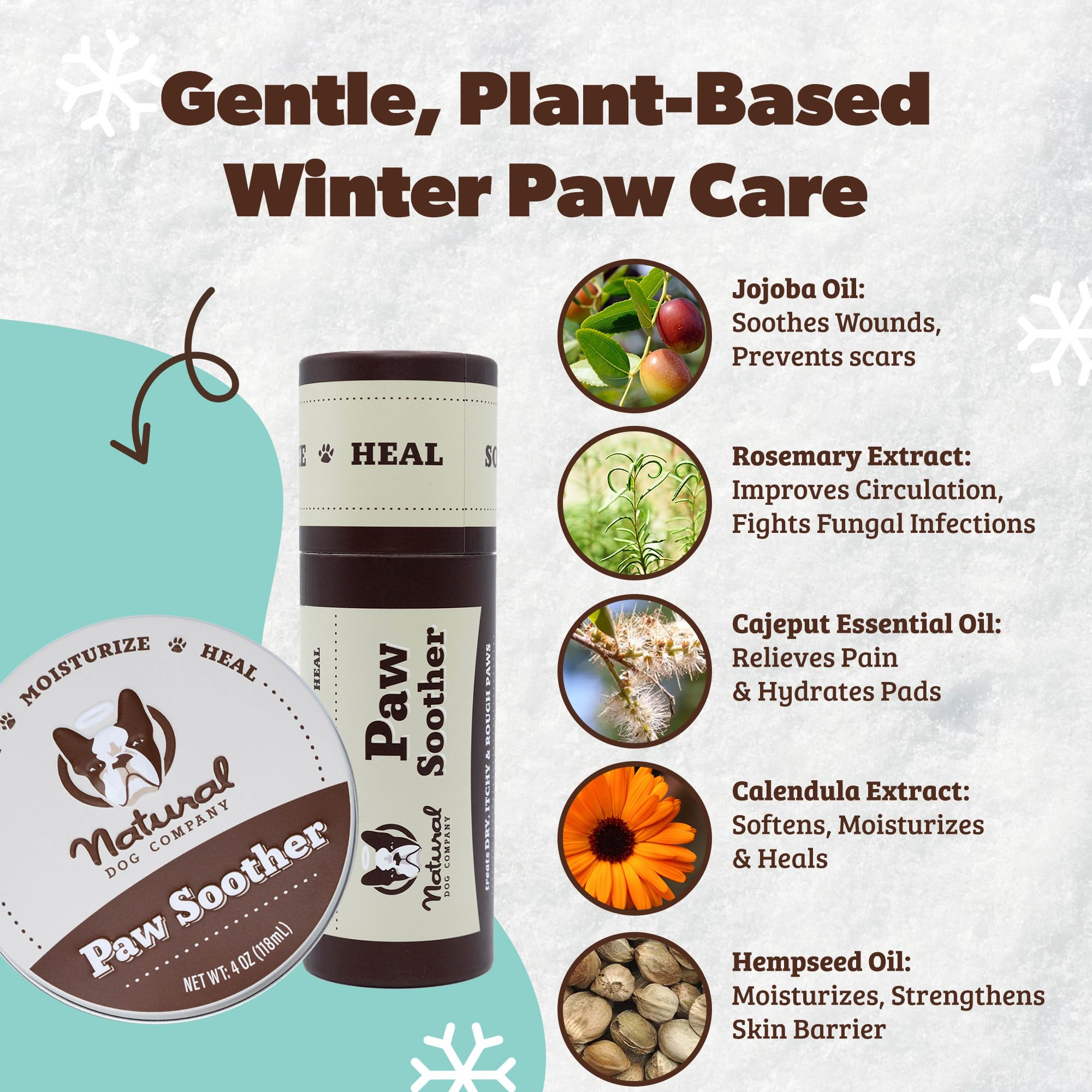 Cuidado diario con Paw Soother para patas suaves durante el invierno.