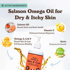 Natural Dog Company Aceite para piel y pelaje, etiqueta cercana destacando ingredientes clave.