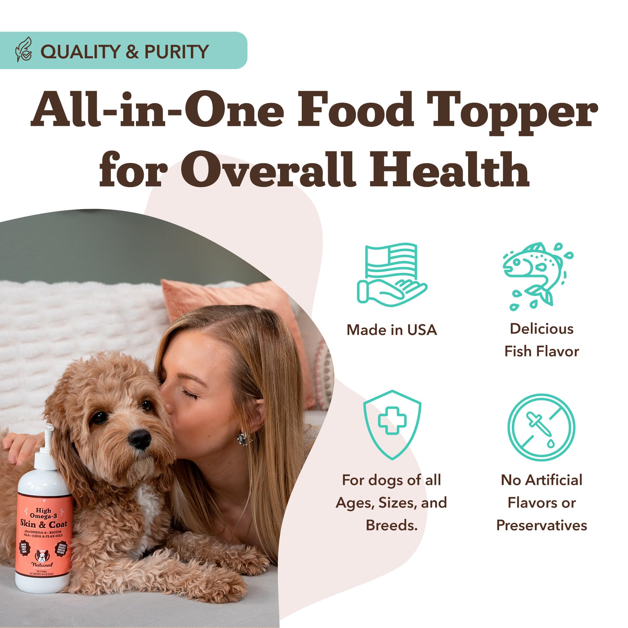 Natural Dog Company Aceite para piel y pelaje, piel saludable y pelaje suave.