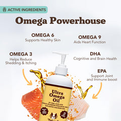 Natural Dog Company Ultra Omega Oil, mezcla en comida para pelaje brillante