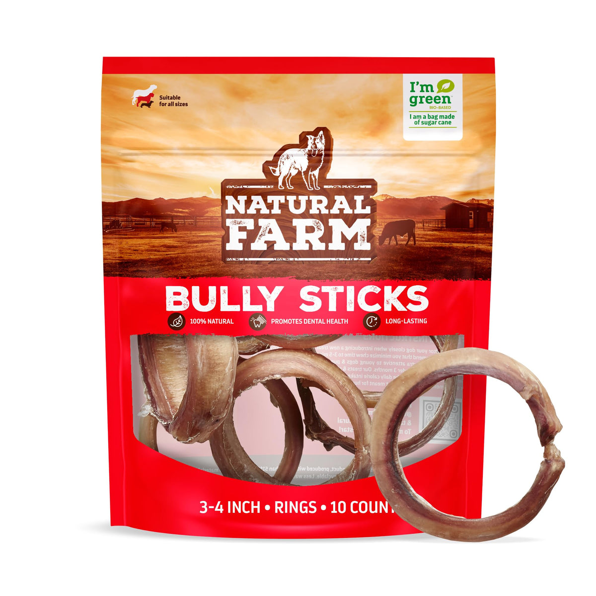 Natural Farm anillos de carne de res 3-4 pulgadas para masticación prolongada y apoyo dental